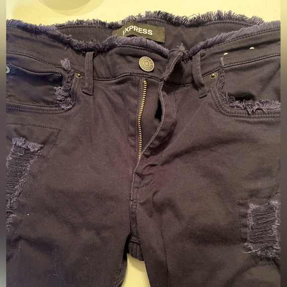 Express Mid Rise Dark Wash Raw Hem Skinny Jeans Sz 8 Women - Picture 4 of 11